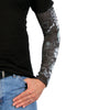Hot Leathers Five Skulls arm sleeve featuring a bold skull design on black fabric, perfect for motorcycle enthusiasts.