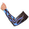Blue flame design Hot Leathers arm sleeve, casual accessory, featuring bold flames on a sleek fabric background.