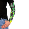 Hot Leathers flames green arm sleeve, durable fabric with bold flame design, perfect for motorcycle or biker style.