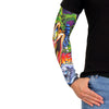 Hot Leathers Jack in The Box arm sleeve showing colorful cartoon design on black fabric, suitable for motorcycle or casual wear.