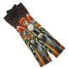 Hot Leathers Fire Biker Arm Sleeve featuring bold flame designs on black fabric, designed for motorcycle riding and protection.