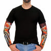 Hot Leathers Fire Biker Arm Sleeve showing vibrant flame design and black fabric, stylish protective accessory for motorcycle riders.