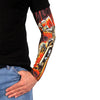 Hot Leathers Fire Biker Arm Sleeve in black with flame design, showcasing detailed stitching and rugged style.