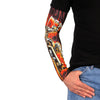 Hot Leathers Fire Biker Arm Sleeve featuring flame design, black fabric with fiery pattern, made for motorcycle riding comfort and style.