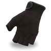 Men's black perforated mesh gel palm fingerless motorcycle gloves by FIRST MFG, showing the textured palm and fingerless design.