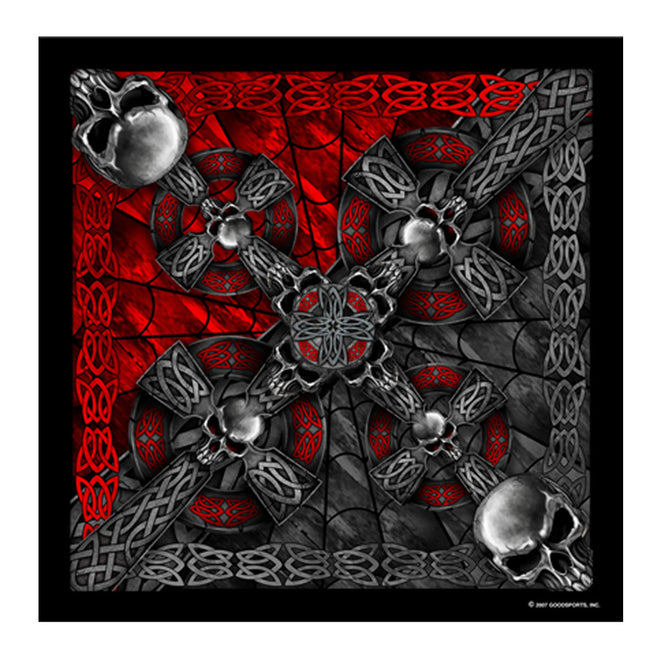 Hot Leathers Celtic Cross bandana featuring intricate Celtic cross design on fabric with bold black and white pattern.