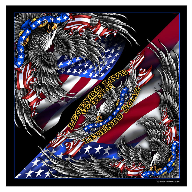 Hot Leathers Patriotic Upwing Bandana with stars and stripes design, featuring bold red, white, and blue colors.