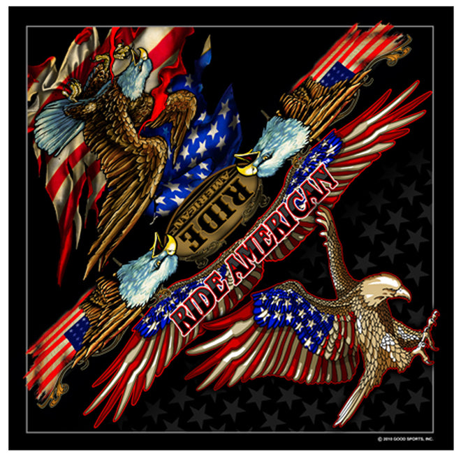 Hot Leathers Attack Eagle bandana featuring bold eagle design, vibrant colors, and classic motorcycle style.