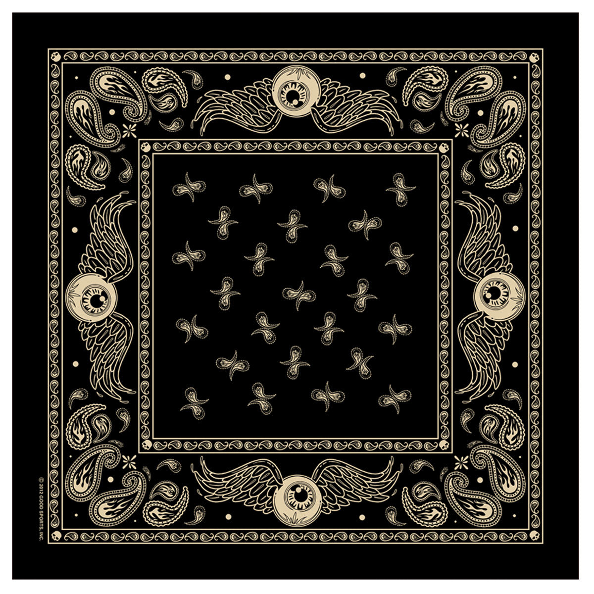 Hot Leathers Flying Eyeball Paisley Bandana featuring bold eye-catching paisley design in vibrant colors.