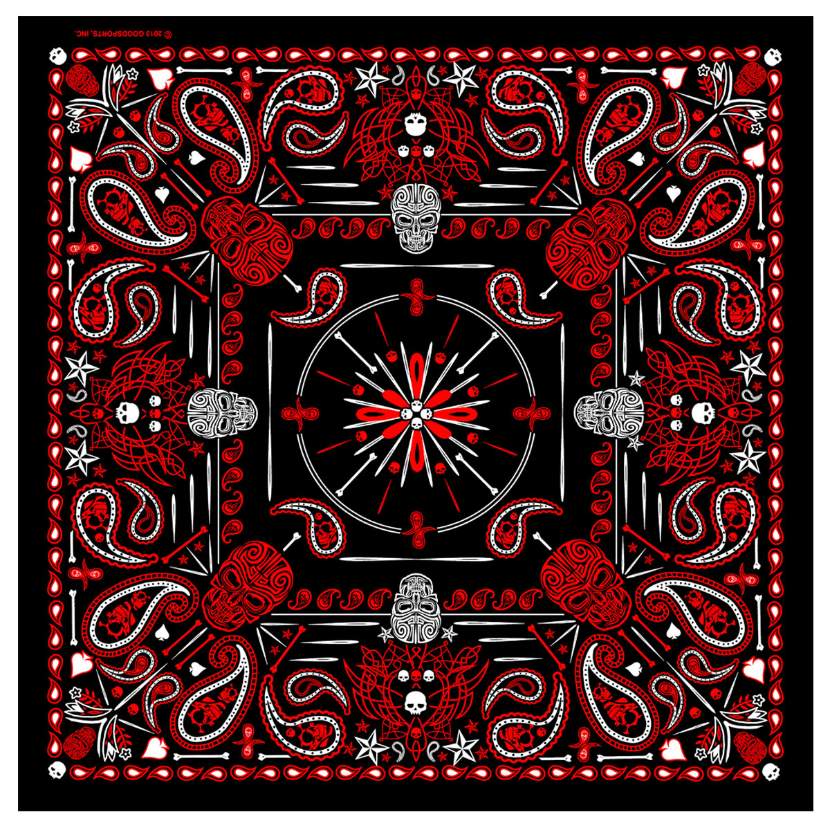 Red paisley skull bandana by Hot Leathers featuring bold skull and paisley pattern on soft fabric.