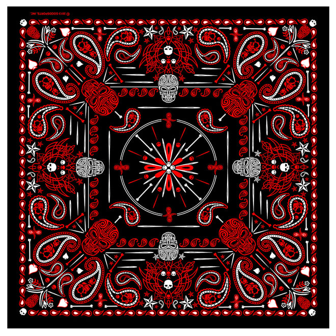 Red paisley skull bandana by Hot Leathers featuring bold skull and paisley pattern on soft fabric.