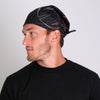 Hot Leathers Pinstripe Bandana featuring classic black and white pinstripe pattern, made of lightweight fabric, perfect for casual wear.
