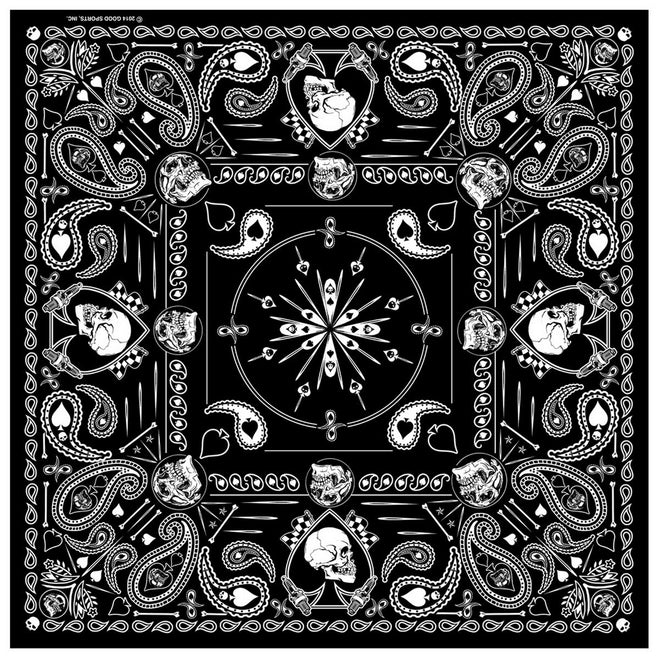 Hot Leathers Spade Skull Paisley Bandana featuring bold paisley and skull design, ideal for motorcycle and casual wear.
