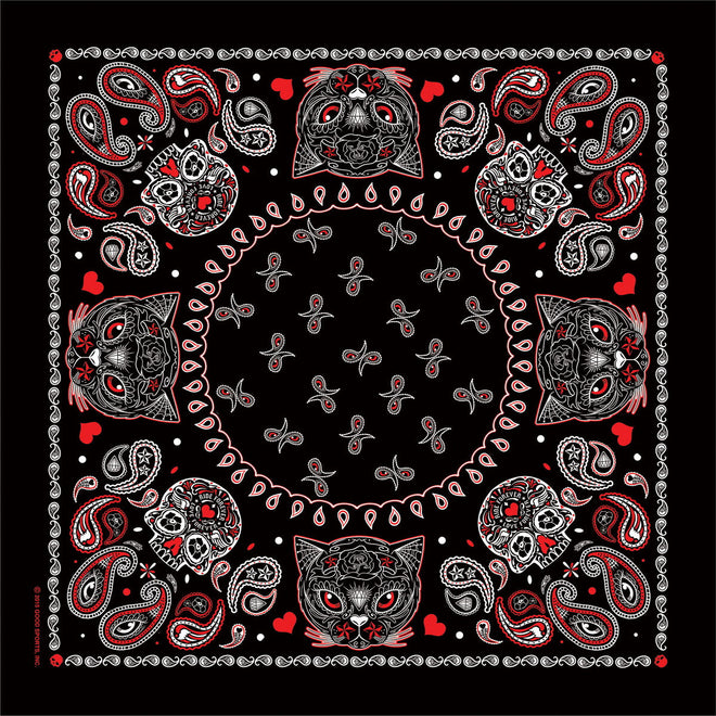 Hot Leathers Sugar Cat Poco Loco bandana featuring colorful, playful cat design on soft fabric for stylish wear.