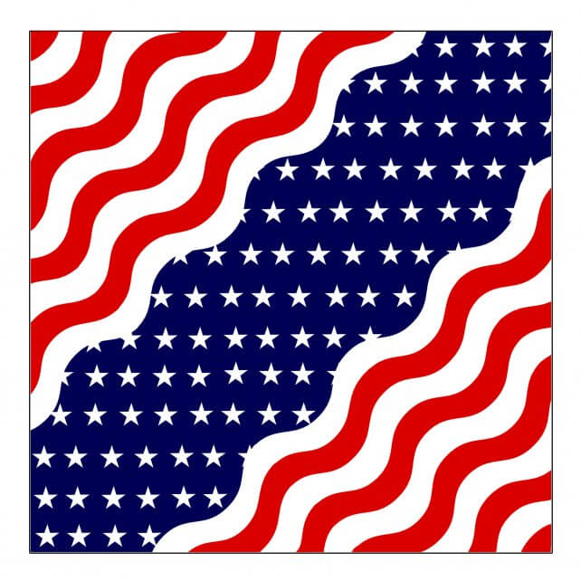Hot Leathers wavy American flag bandana with vibrant red, white, and blue stars and stripes, made of soft, breathable fabric.
