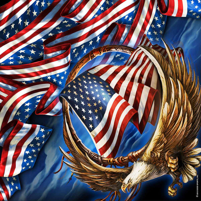 Hot Leathers Hoop Eagle Bandana with bold eagle and bandana design, versatile accessory for motorcycle and casual wear.