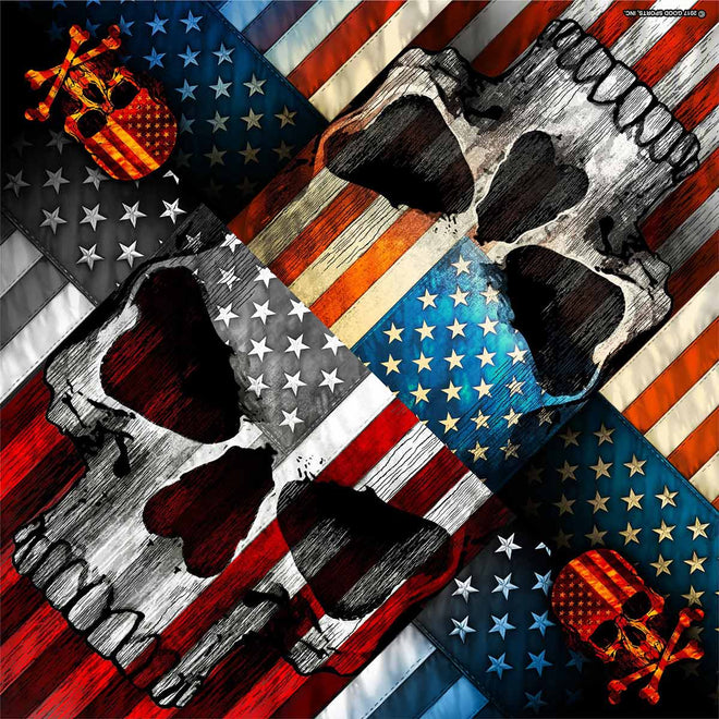 Hot Leathers Patriot Skull bandana featuring bold patriotic design, made of soft fabric, ideal for motorcycle or casual wear.