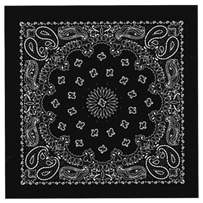 Hot Leathers Classic black and white paisley bandana with bold design, made of soft fabric, ideal for motorcycle or casual wear.