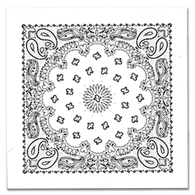 Hot Leathers white paisley bandana featuring classic design, made of lightweight fabric, perfect for motorcycle and casual wear.