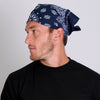 Hot Leathers navy paisley bandana with classic paisley pattern, made of soft fabric, featuring vibrant navy blue and white designs.