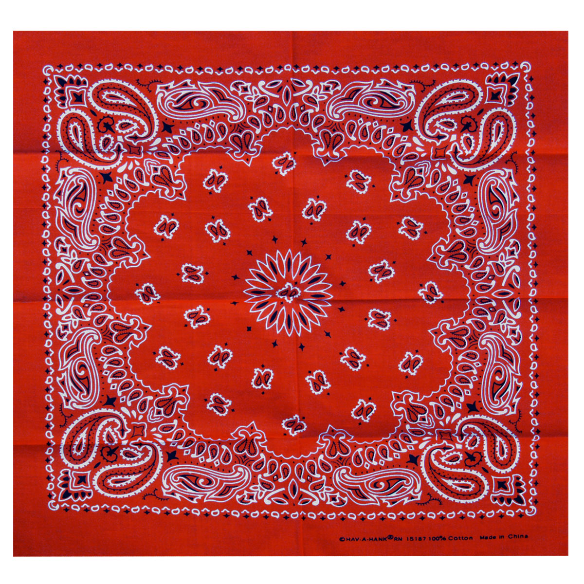 Red paisley bandana from Hot Leathers with classic design, featuring bold patterns and vibrant colors.