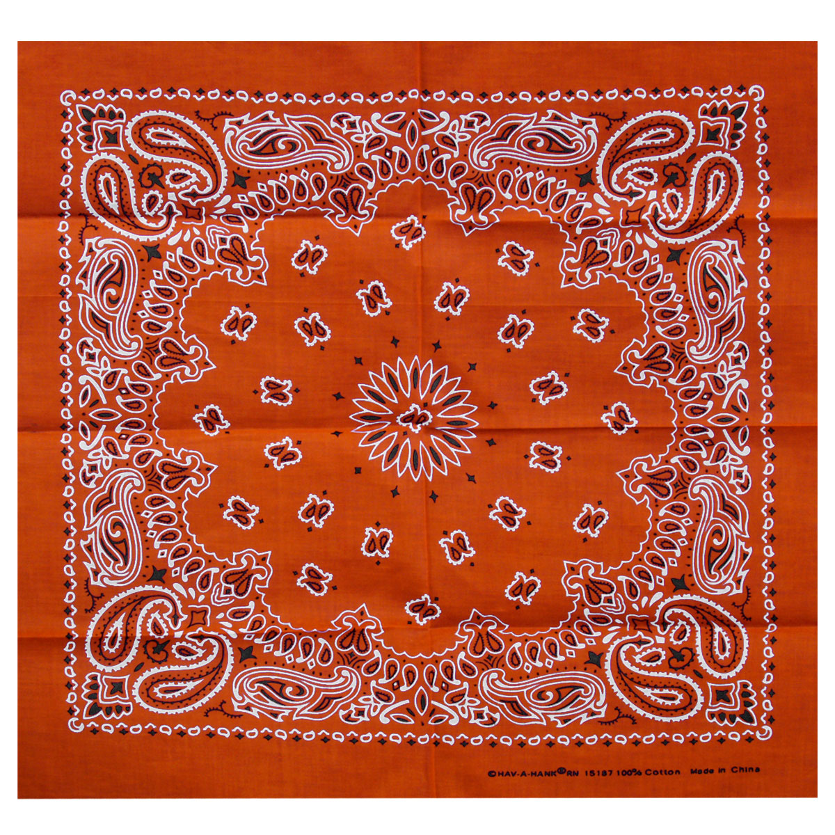 Hot Leathers classic orange paisley bandana featuring bold paisley pattern and vibrant orange color, made of soft fabric.
