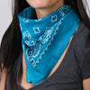 Hot Leathers Classic Turquoise Paisley Bandana featuring a detailed paisley pattern on soft fabric.