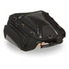 Milwaukee Leather MP8105 black textile motorcycle back rack sissy bar bag with four outer pockets, designed for bikers.