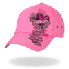 Pink heart logo cap for women by Hot Leathers, let's ride message, adjustable ball cap with curved brim and embroidered details.