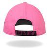 Pink leather ball cap from Hot Leathers with "Let's Ride" heart graphic, designed for ladies, featuring a curved brim and adjustable strap.
