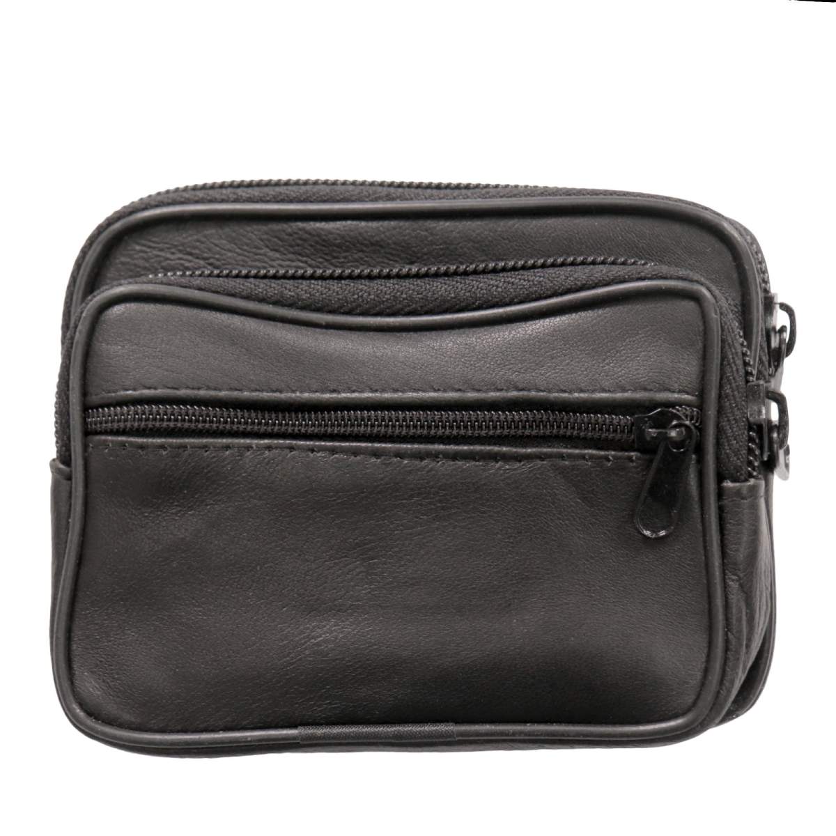 Hot Leathers BGA2006 leather wallet case with three zippers, designed for bikers, featuring a rugged leather exterior and multiple compartments.