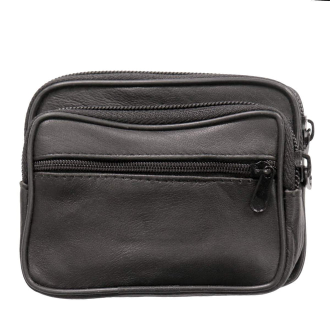 Hot Leathers BGA2006 leather wallet case with three zippers, designed for bikers, featuring a rugged leather exterior and multiple compartments.