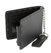 Milwaukee Leather black leather biker wallet with whip stitch details and steel chain, designed for men.