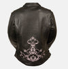 Milwaukee Leather ML2500 women's black and pink reflective star riveted leather jacket, stylish and protective women's outerwear.