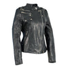 Milwaukee Leather women's black motorcycle-style fashion jacket with asymmetrical zipper, showcasing a sleek leather design.