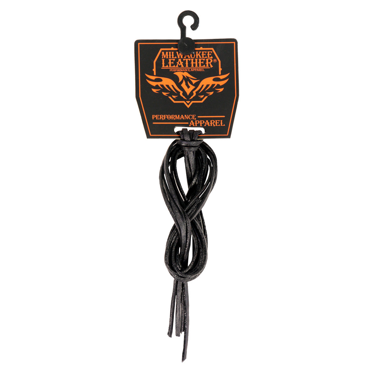 Black Milwaukee Leather replacement leather side lacing, 72 inches long, perfect for customizing accessories and apparel.