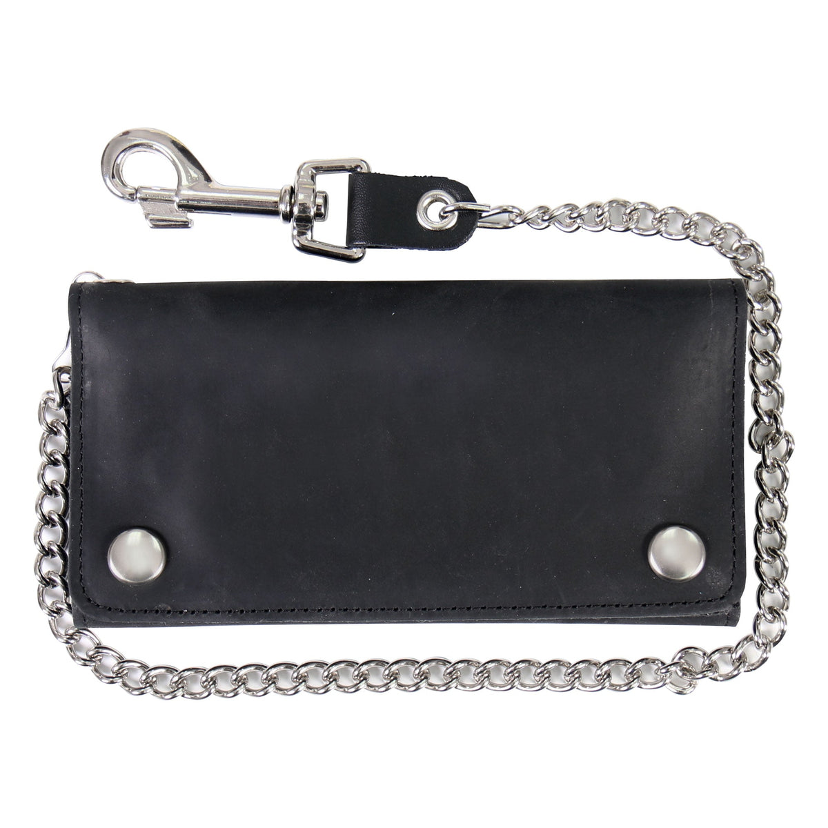 Black Naked Leather Tri-Fold Wallet with Chain from Hot Leathers, featuring a sleek design and secure chain attachment.