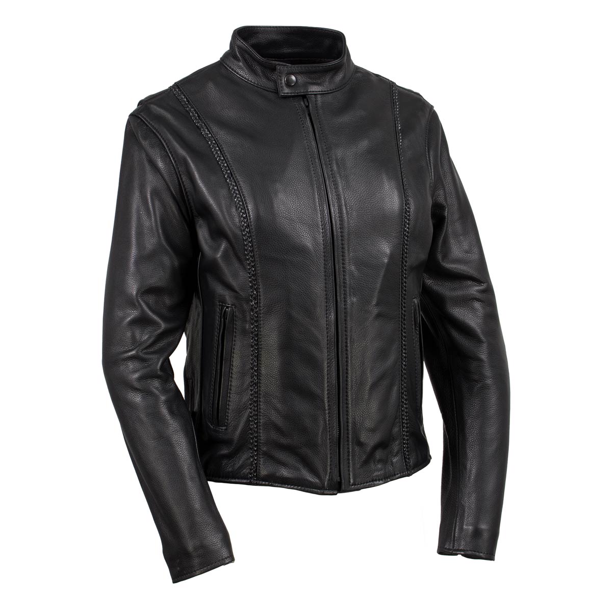 Black Hot Leathers Women's Pristine motorcycle leather jacket featuring premium USA-made leather and stylish design.