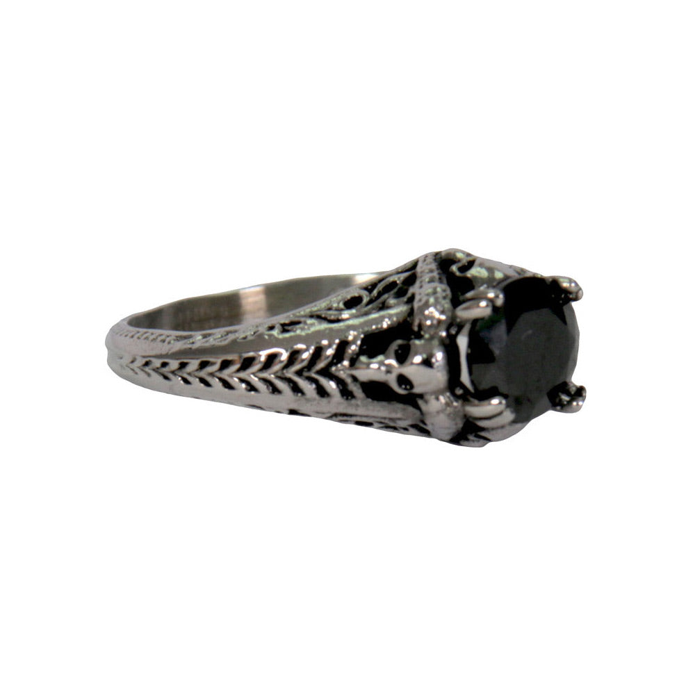 Black Hot Leathers Women's Stone Solitaire stainless steel ring with a central stone, stylish accessory for women.