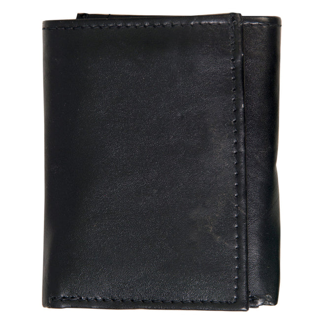 Black Hot Leathers tri-fold leather wallet with chain attachment, showcasing a sleek, durable design for men's accessories.