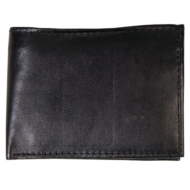 Black Hot Leathers leather bi-fold wallet with chain, featuring multiple card slots and a classic design.