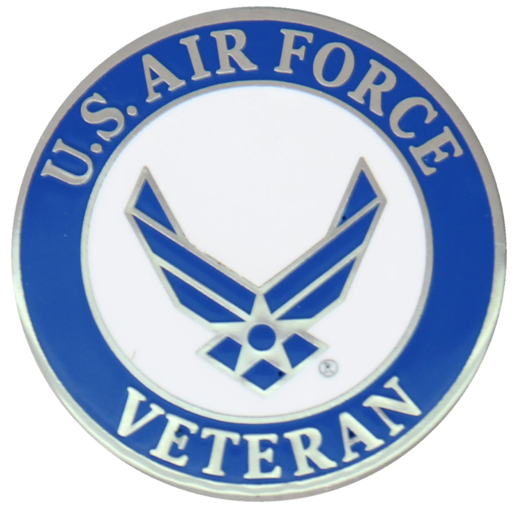 Blue US Air Force Veteran pin by Hot Leathers featuring a detailed Air Force emblem and patriotic design.