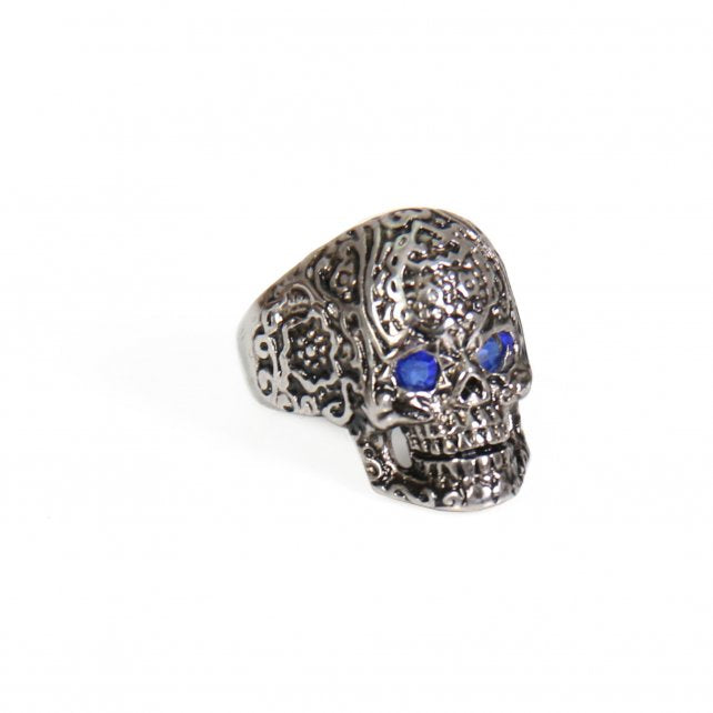 Hot Leathers Blue Eye Pattern Skull stainless steel ring, an edgy accessory featuring a detailed eye and skull design.