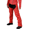 Milwaukee Leather women's braided red leather chaps with detailed stitching and classic design, ideal for riding or motorcycle use.