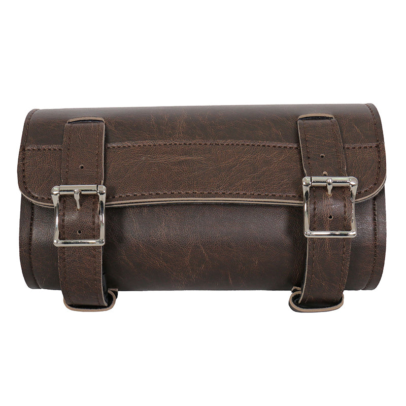 Hot Leathers brown PVC tool bag with clip and thigh fan design, ideal for motorcycle riders and gear storage.