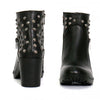 Black leather ankle boots by Hot Leathers with 5-inch height, studded accents, and side zippers for women.