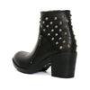 Black studded ankle leather boots by Hot Leathers with side zippers, 5-inch heel, designed for ladies, stylish and edgy.