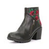 Black Ladies Zipper Boots by Hot Leathers featuring a Wild Roses design and stylish ankle-height silhouette.