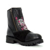 Black Hot Leathers Ladies Double Zip Sugar Skull Cap Toe Leather Boots, stylish motorcycle footwear with edgy skull detail.