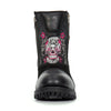 Black Hot Leathers ladies' double zip sugar skull cap toe leather boots, showcasing stylish design and detailed skull embroidery.